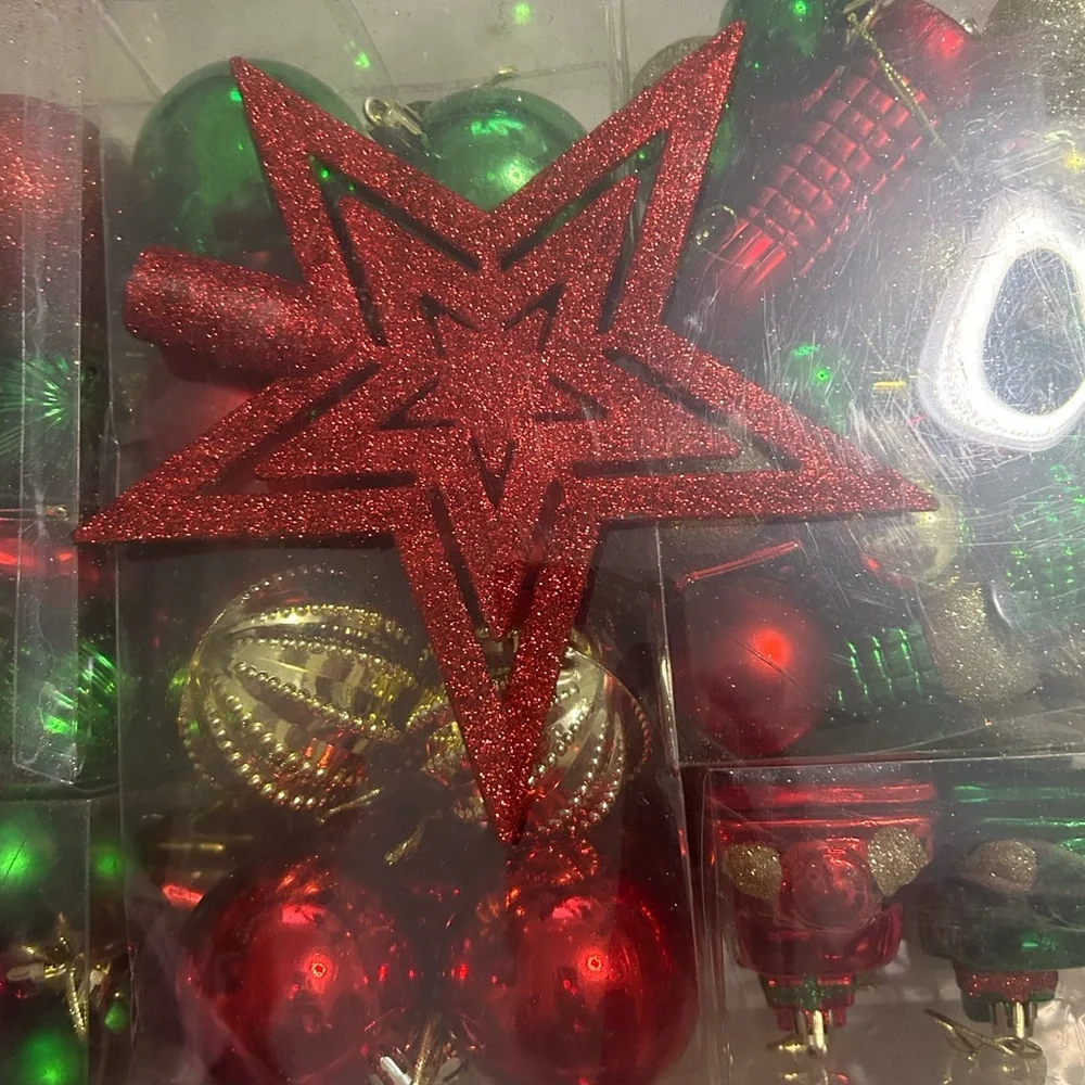 Holiday Ornament Set - Red, Green & Gold Christmas Decorations